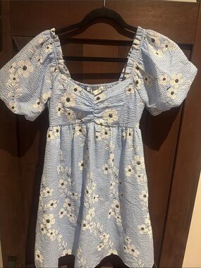 Altar'd State Light Blue Floral Puff-Sleeve Mini Dress